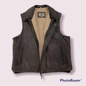 Madison Creek Brown Genuine Leather Sherpa Lined Vest Mens Size Medium Full Zip